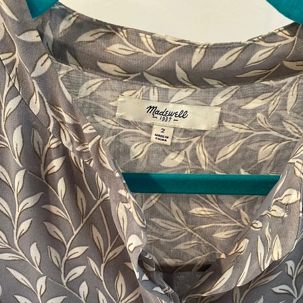 Madewell Sleeveless Button Front Leaf Print Shift Midi Dress Fully Lined Grey 2 - Picture 2 of 11